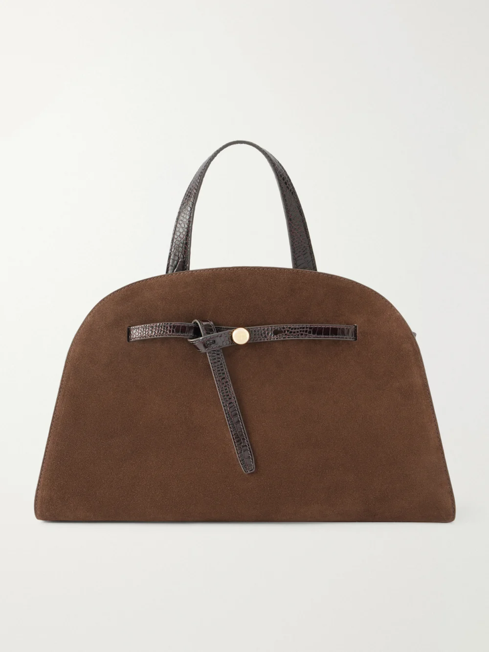 Tory Burch Romy Bauletto Leather-trimmed Suede Leather Tote in dark brown