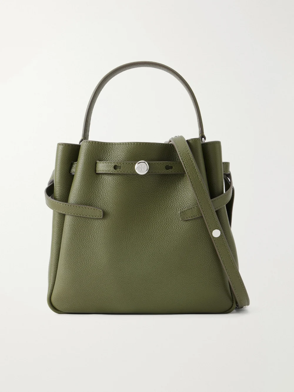 Tory Burch Romy Leather Bucket Bag in army green