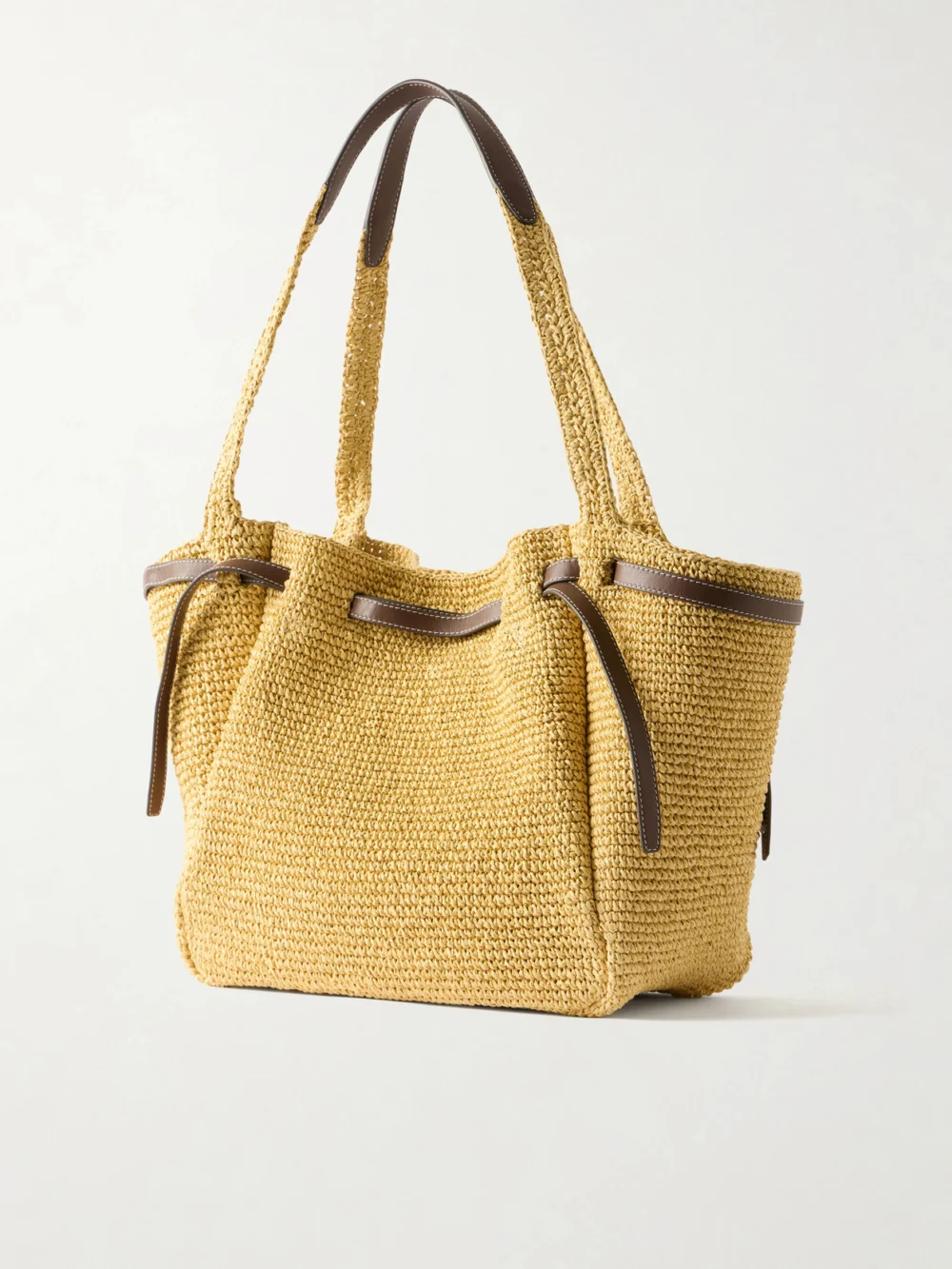 Back view of the Tory Burch Romy Leather-trimmed Straw Tote