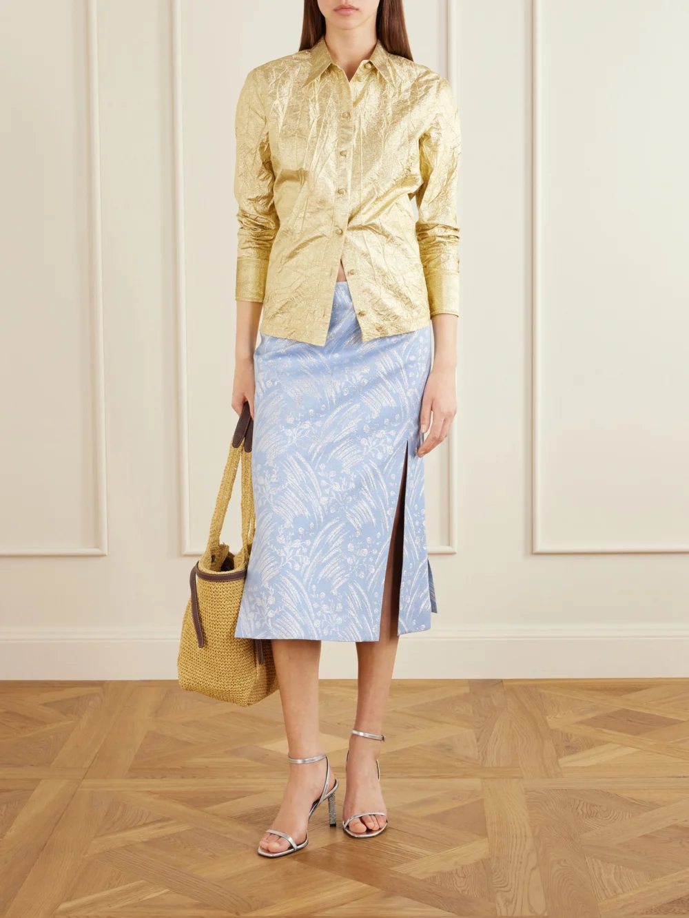 Tory Burch Romy Leather-trimmed Straw Tote, styled view