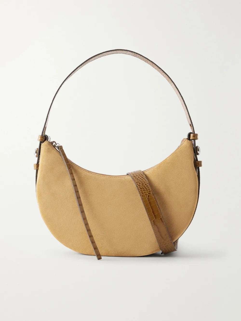 Tory Burch Romy Leather-trimmed Suede Shoulder Bag in tan