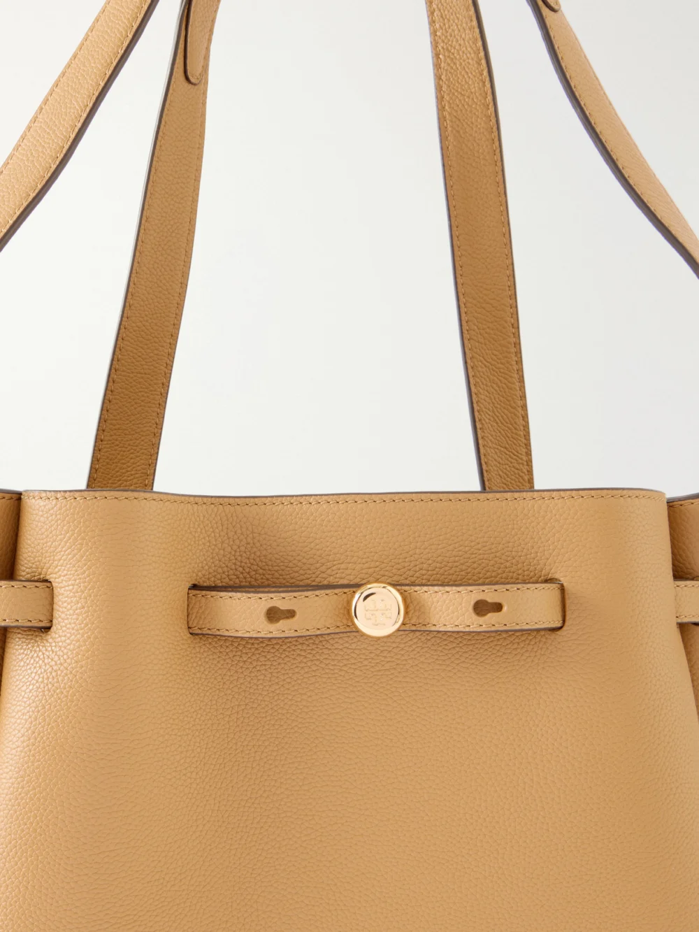 Close-up detail of the Tory Burch Romy Textured-leather Tote