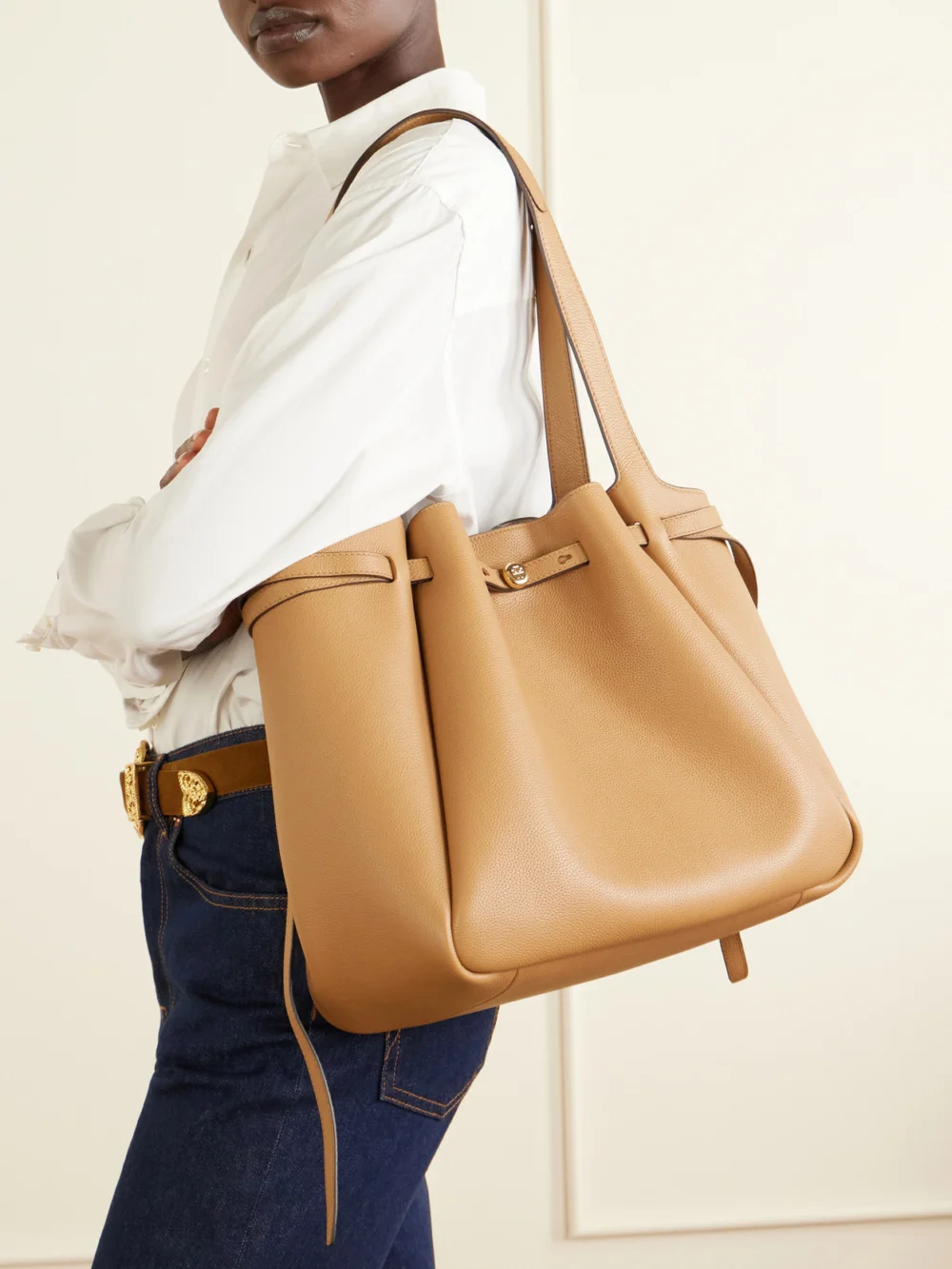 Tory Burch Romy Textured-leather Tote, styled view