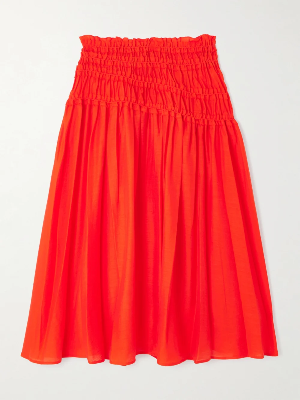 Tory Burch Ruffled Shirred Lyocell-blend Midi Skirt in x small
