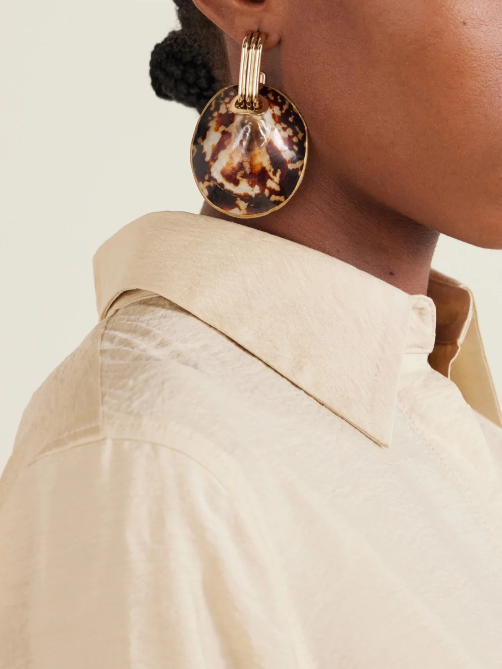 Tory Burch Shell Drop Earrings, styled view