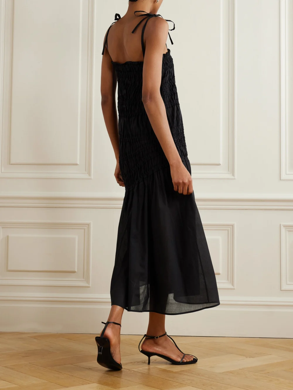 Back view of the Tory Burch Smocked Cotton-voile Midi Dress