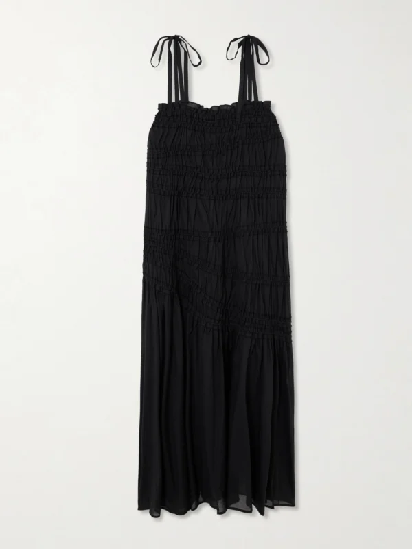 Tory Burch Smocked Cotton-voile Midi Dress