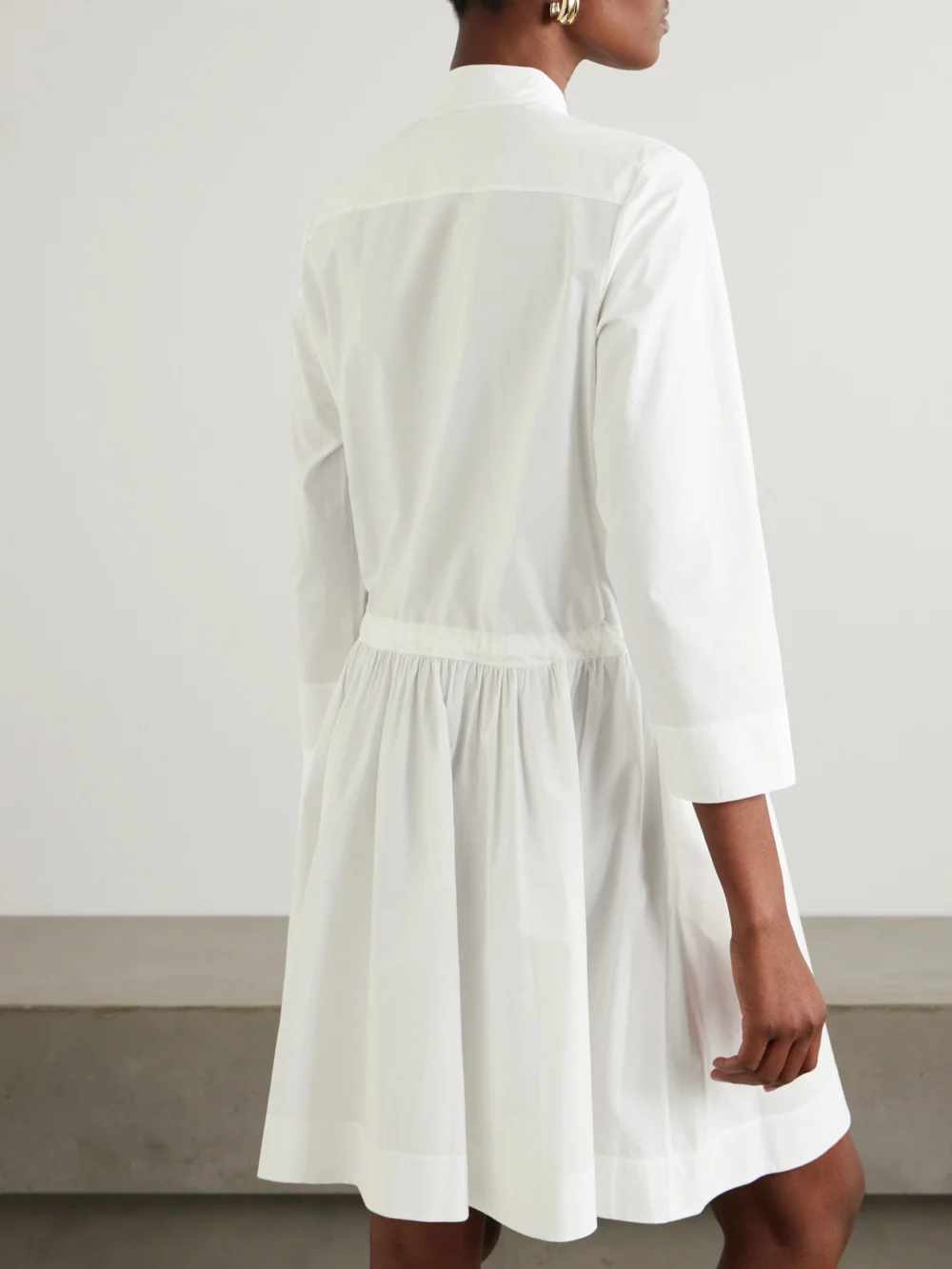 Back view of the Tory Burch Tie-detailed Gathered Cotton-poplin Mini Dress