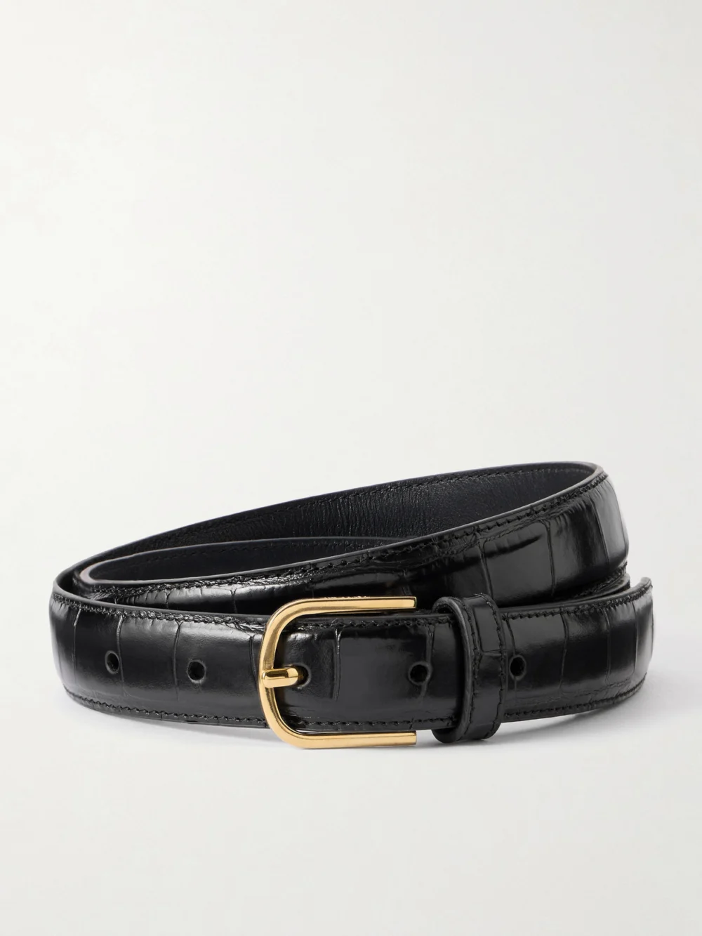 Totême Croc-effect Leather Belt in black