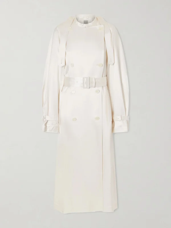 Totême Double-breasted Draped Satin Trench Coat