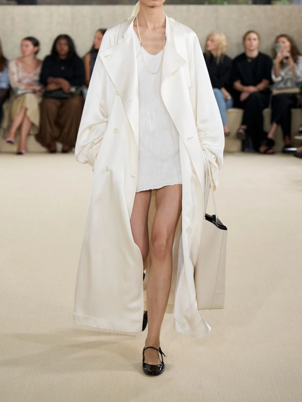 Totême Double-breasted Draped Satin Trench Coat, styled view