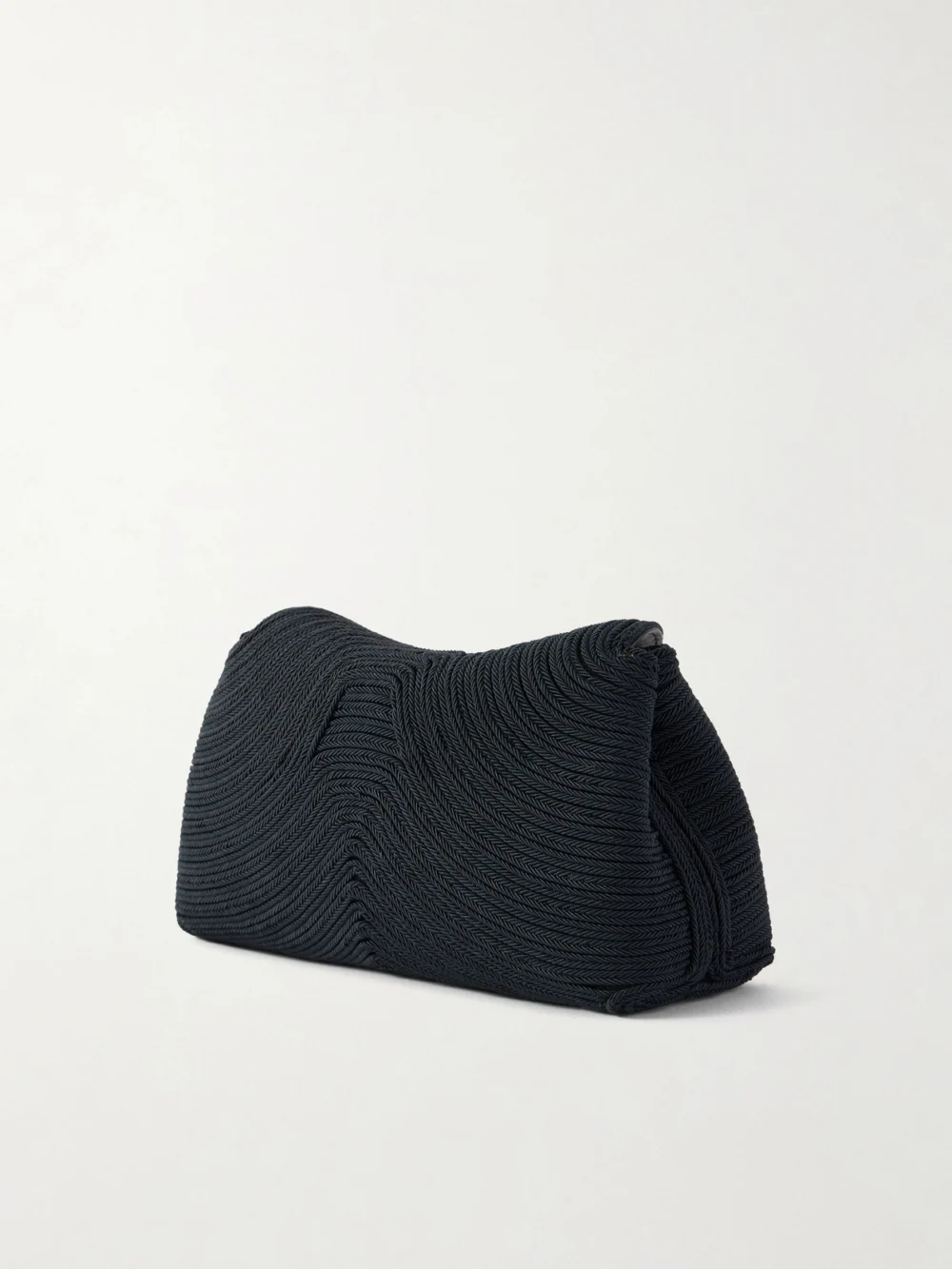 Back view of the Totême Mini T-lock Leather-trimmed Woven Clutch