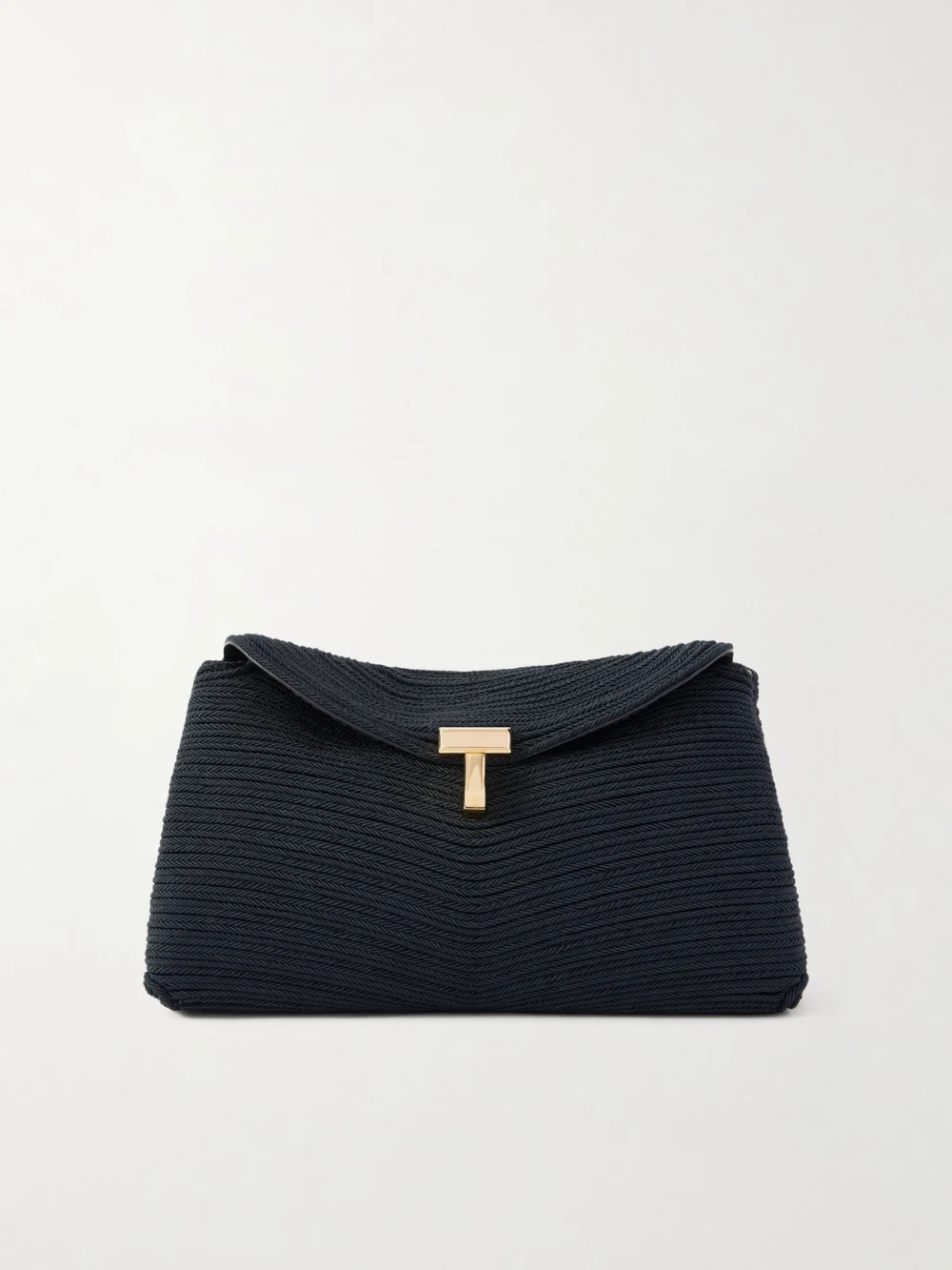 Totême Mini T-lock Leather-trimmed Woven Clutch in black