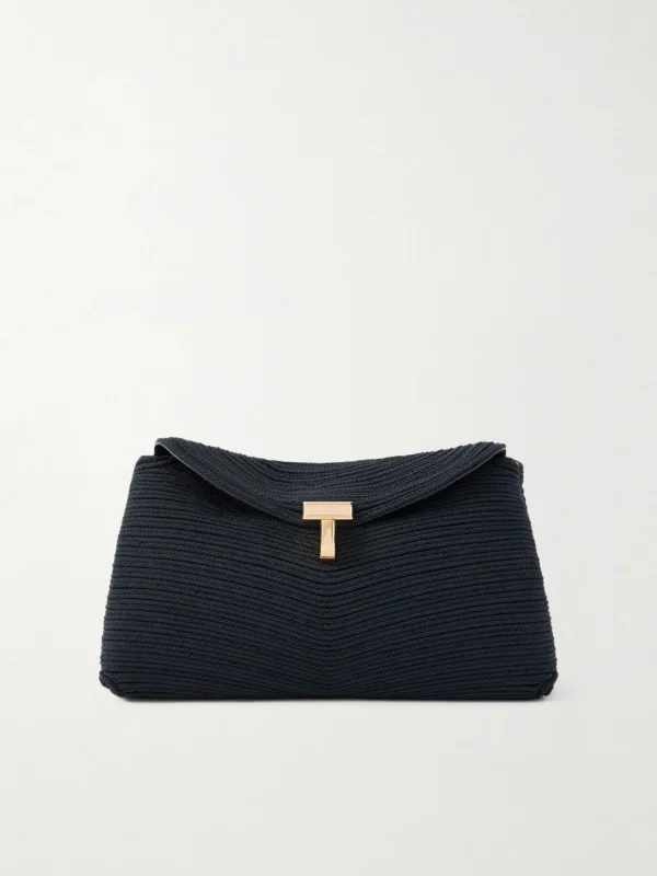 Totême Mini T-lock Leather-trimmed Woven Clutch