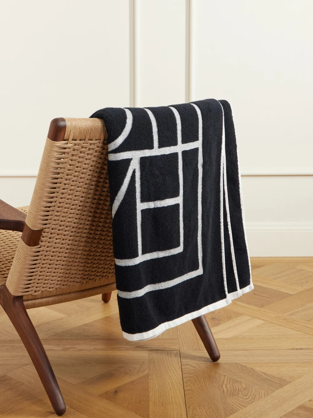 Totême Monogram Jacquard Cotton-terry Beach Towel in black