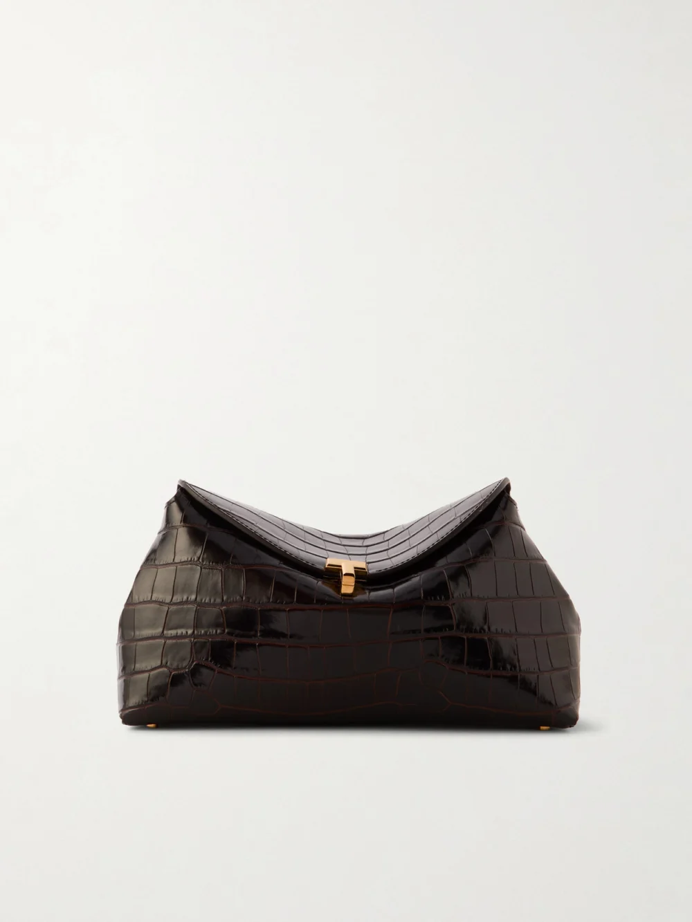 Totême T-lock Croc-effect Leather Clutch in dark brown