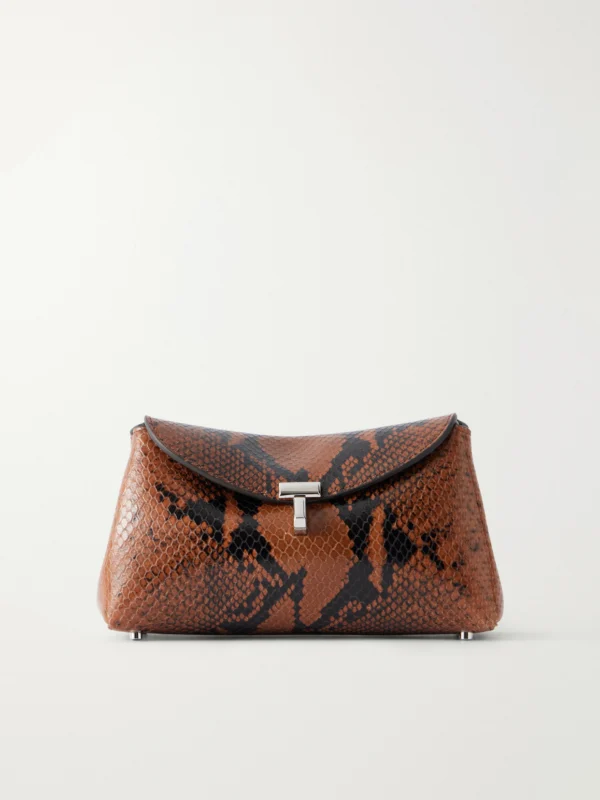 Totême T-lock Mini Snake-effect Leather Clutch
