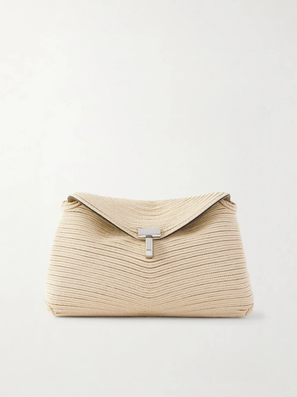 Totême T-lock Mini Woven Clutch in off-white
