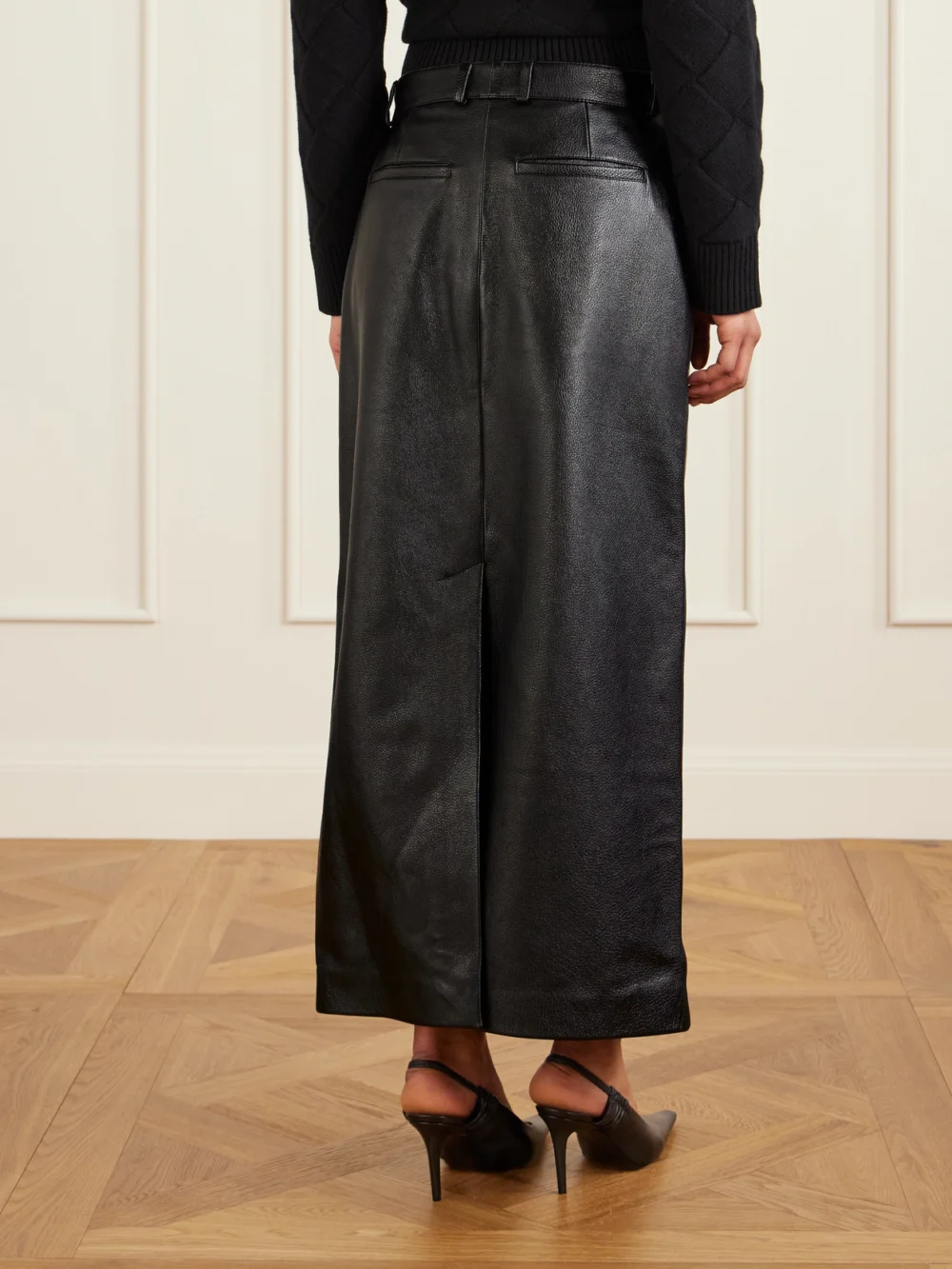 Back view of the Totême Textured-leather Maxi Skirt