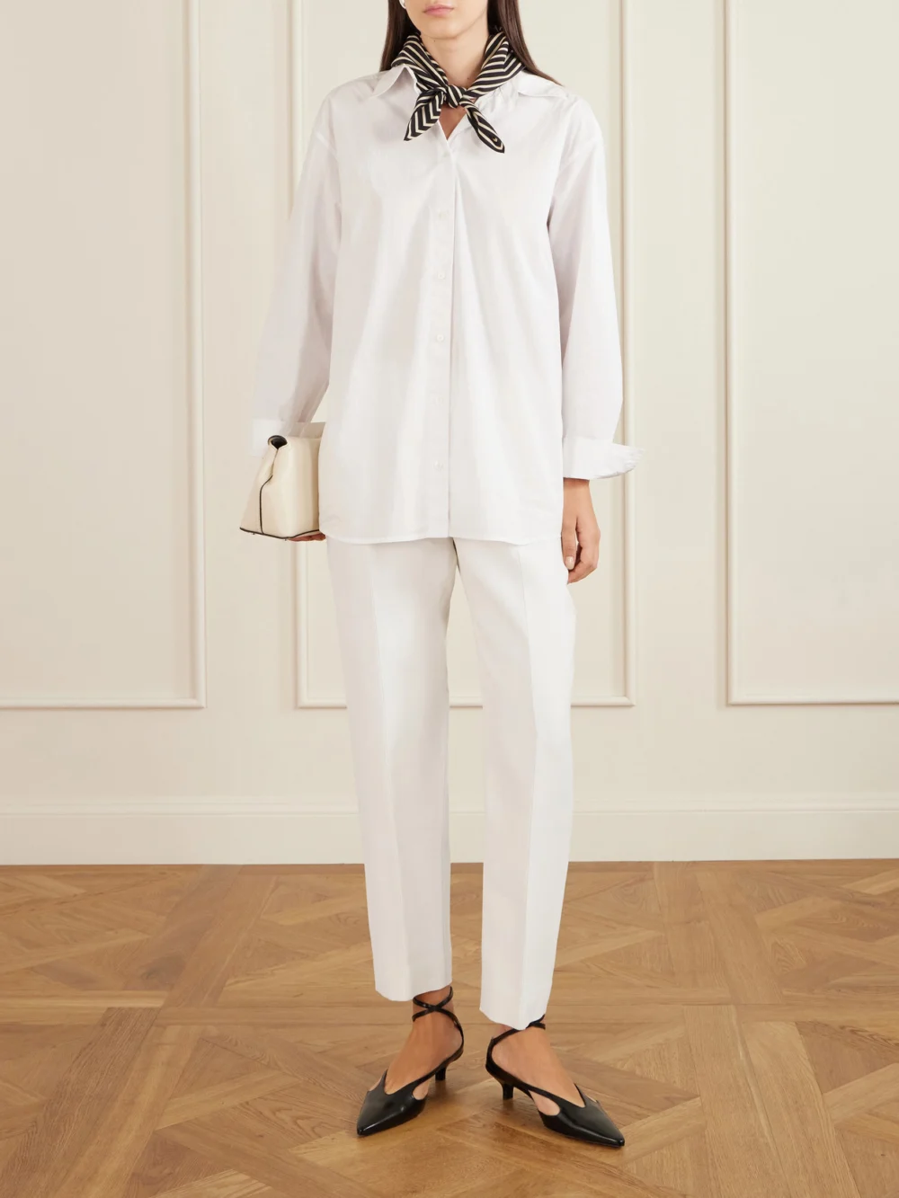 Totême Wool and Silk-blend Straight-leg Pants, worn by a model