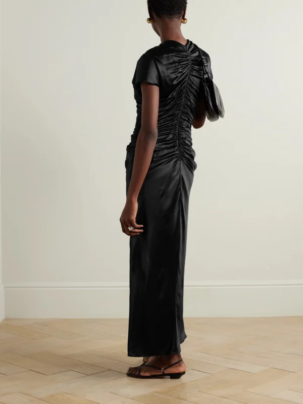 Back view of the Tove Aubree Ruched Silk-satin Midi Dress