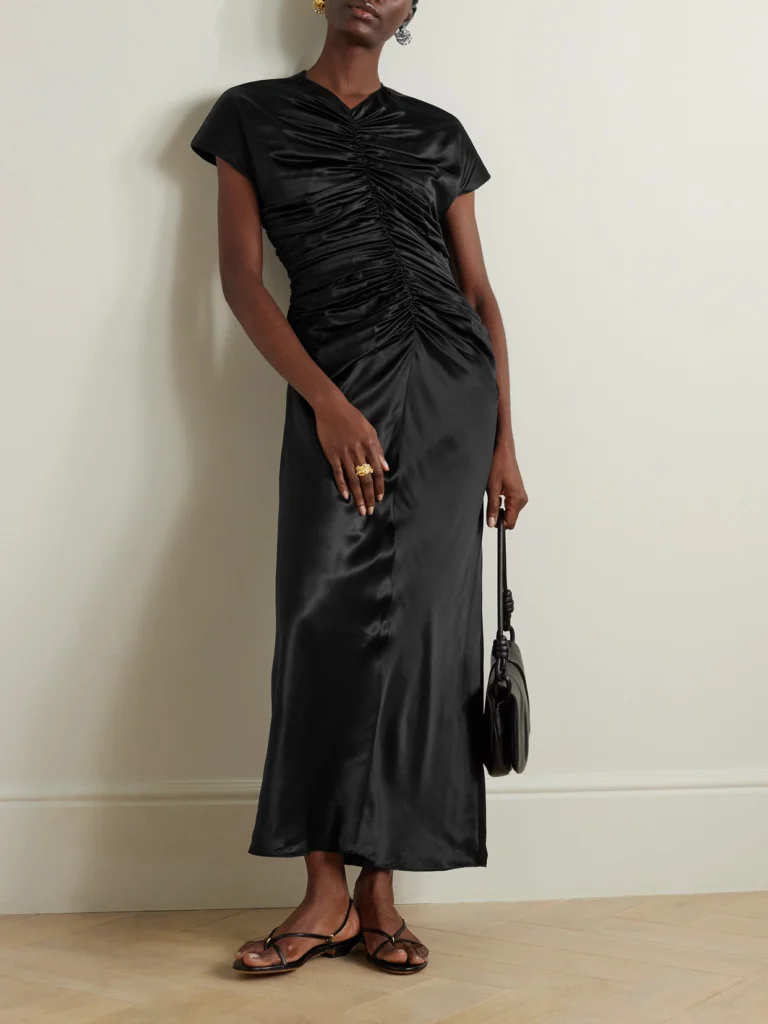Tove Aubree Ruched Silk-satin Midi Dress