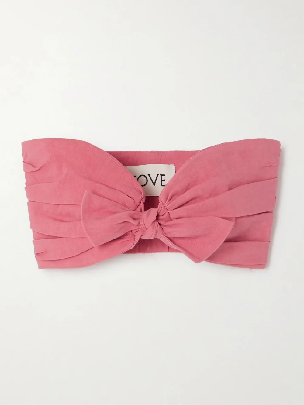 Tove Awa Cropped Tie-front Gathered Stretch Linen and Cotton-blend Top in pink