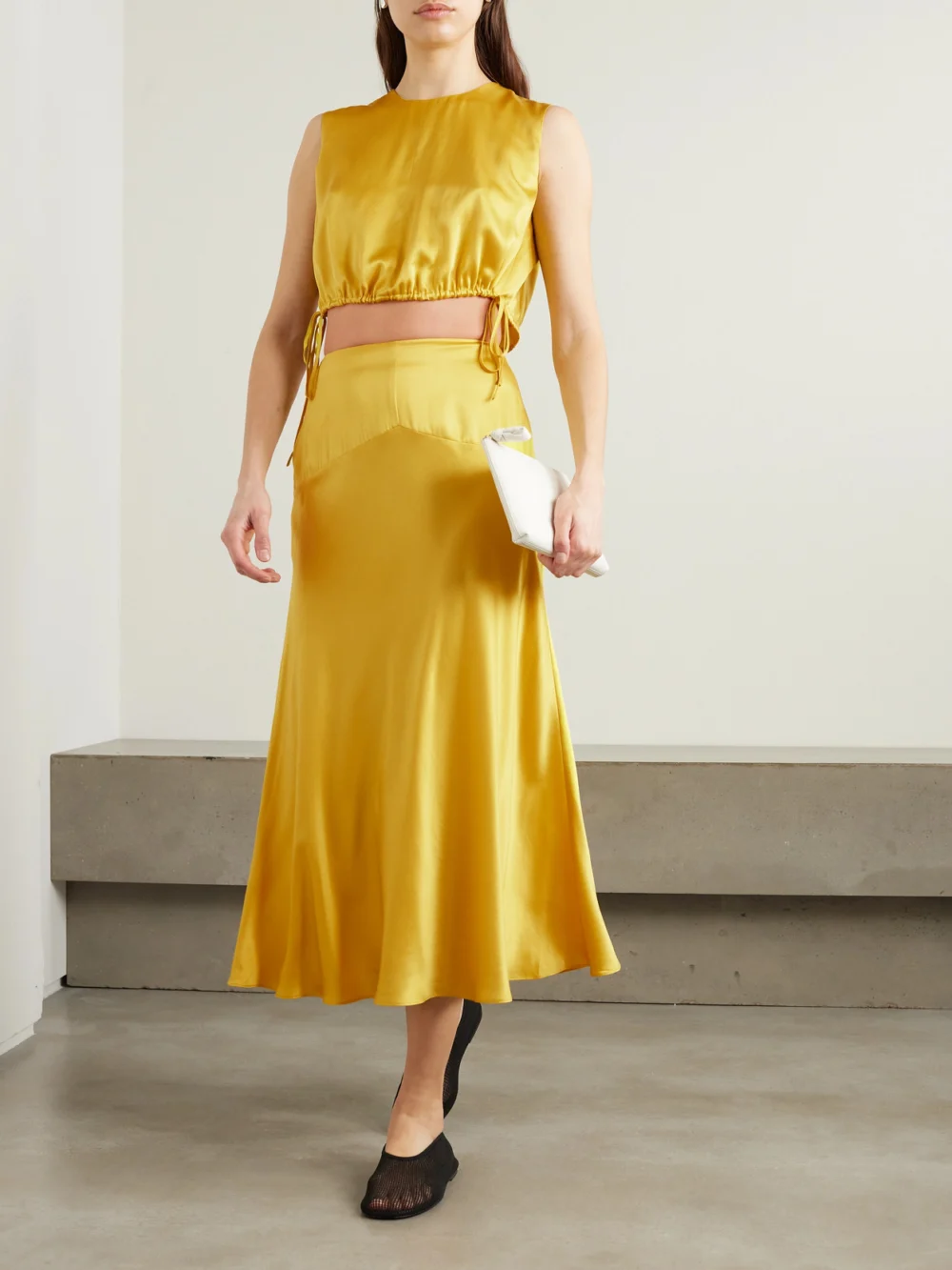 Tove Clover Silk-satin Midi Skirt, worn by a model