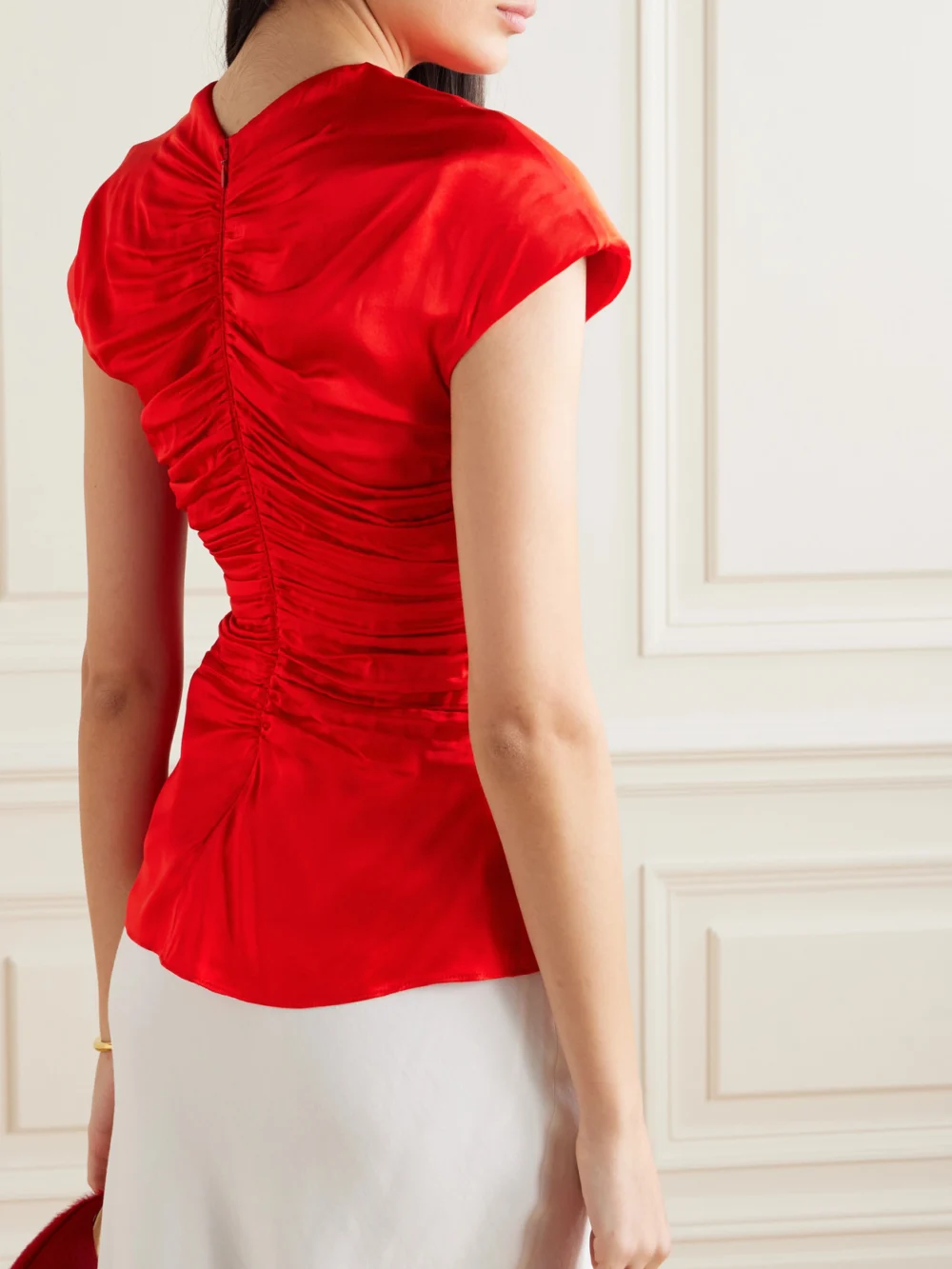 Back view of the Tove Fiana Ruched Silk-satin Top