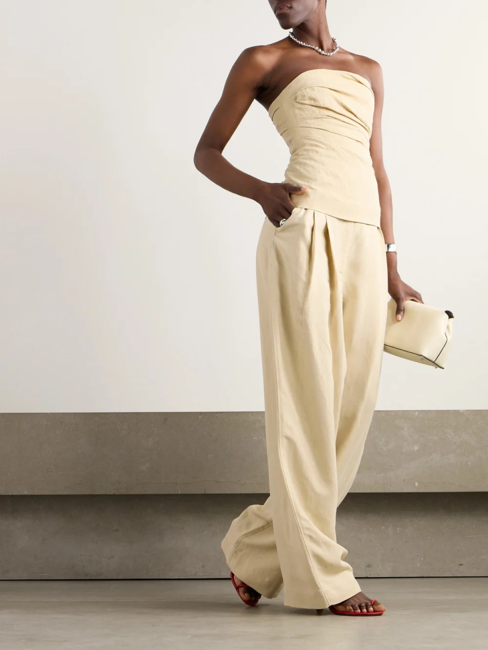 Tove Izel Linen Bandeau Top, worn by a model