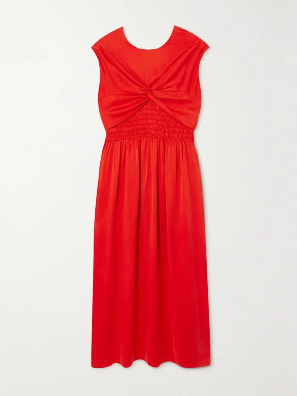 Tove Mahaney Gathered Smocked Silk Midi Dress