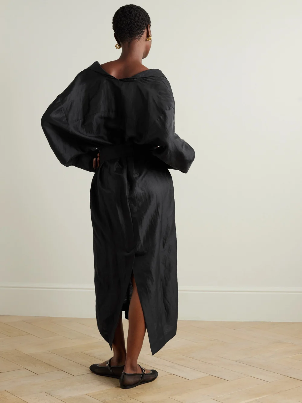 Back view of the Tove Rhys Belted Linen and Silk-blend Midi Dress