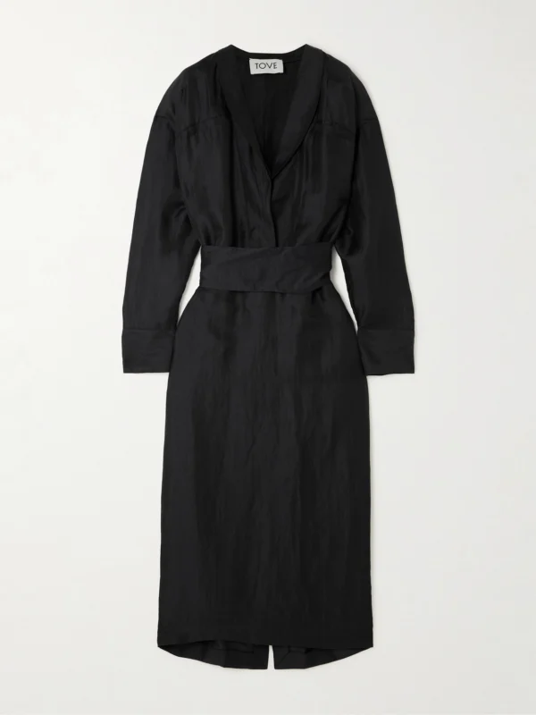 Tove Rhys Belted Linen and Silk-blend Midi Dress