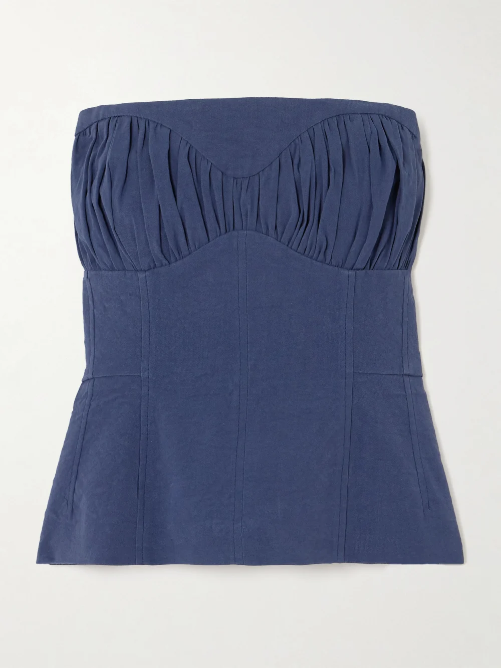 Tove Ruby Gathered Linen-blend Twill Peplum Bustier Top in navy