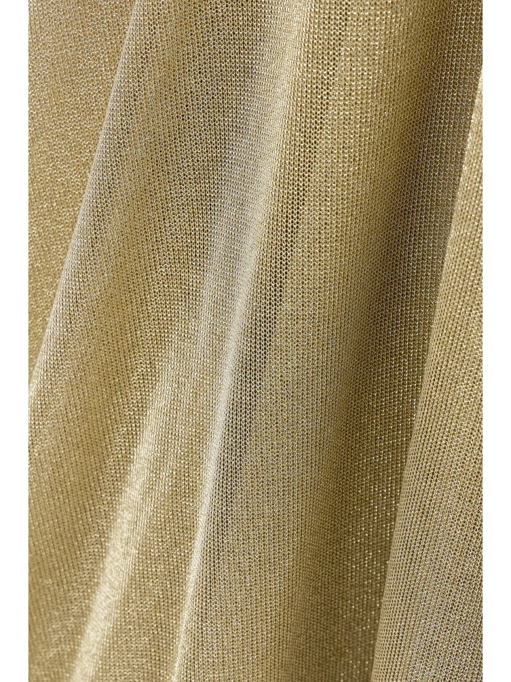 Close-up detail of the Tove Vivien One-shoulder Ruched Metallic Knitted Maxi Dress