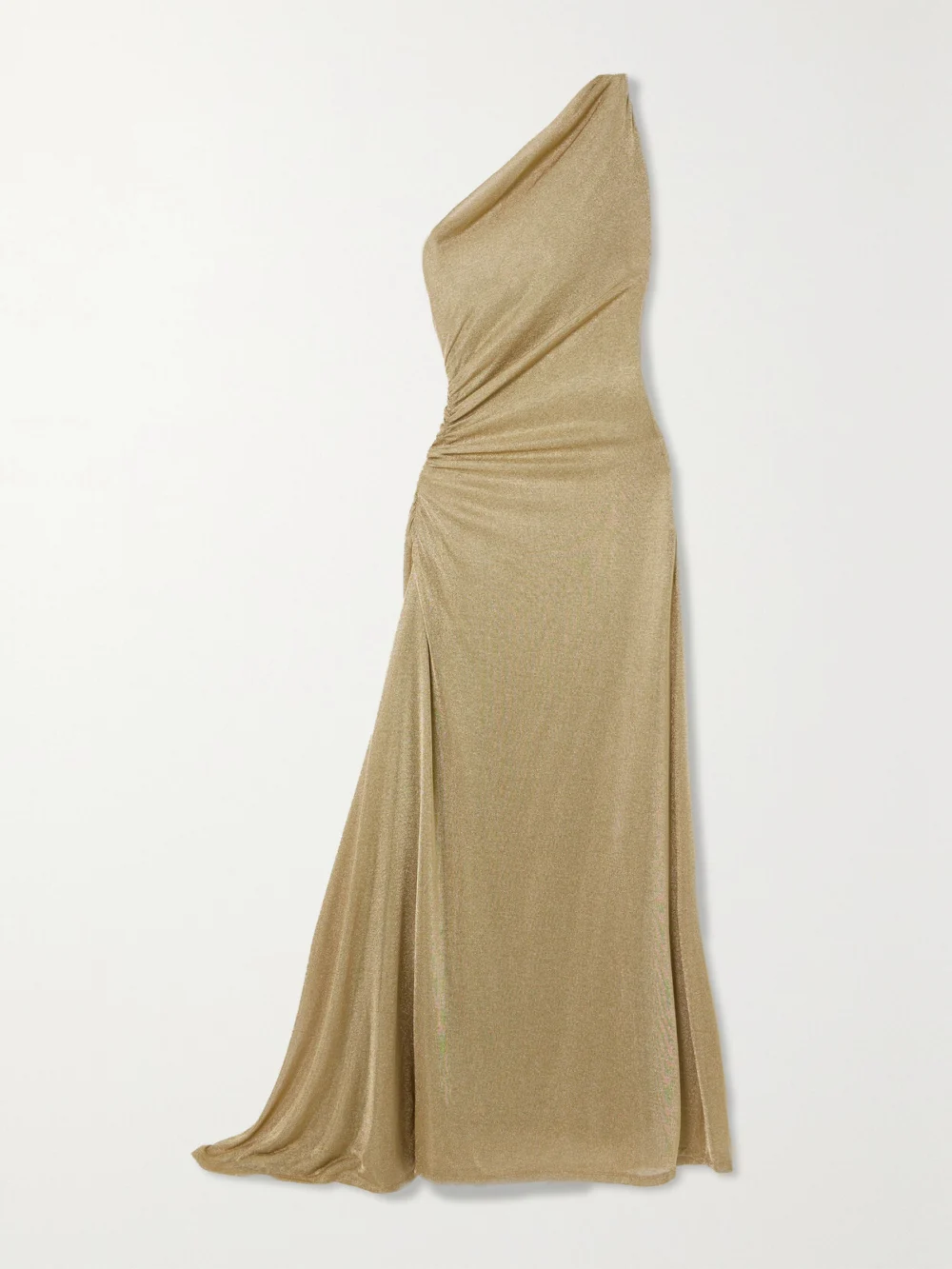Tove Vivien One-shoulder Ruched Metallic Knitted Maxi Dress in gold