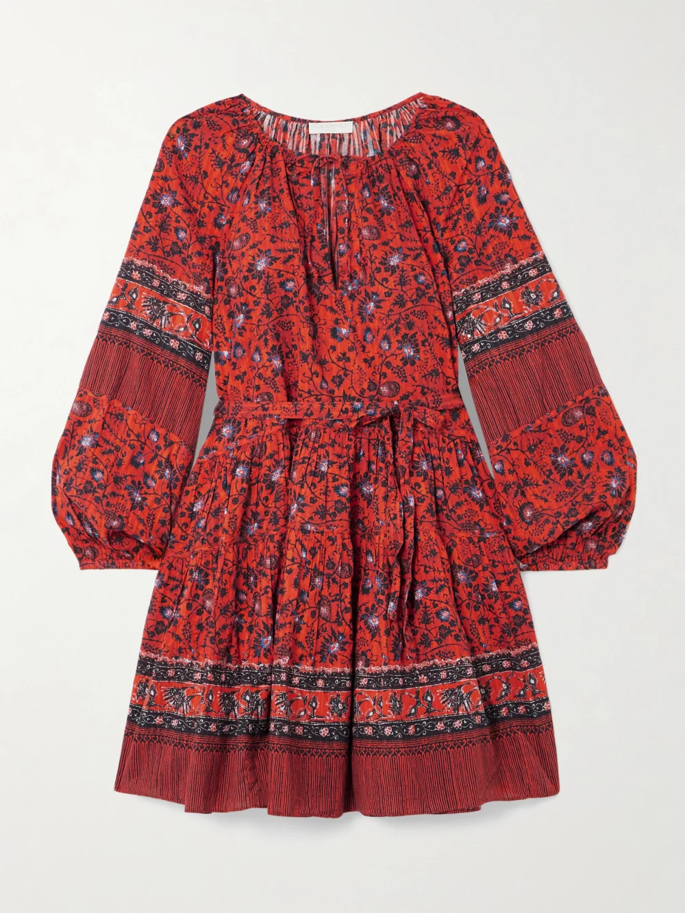 Ulla Johnson Abri Belted Tiered Printed Cotton-blend Voile Mini Dress in us0