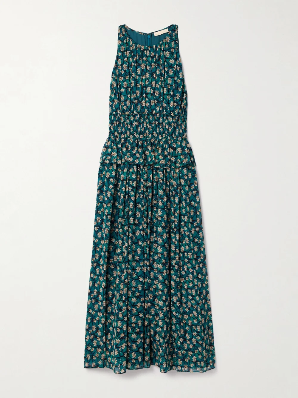 Ulla Johnson Adeline Shirred Floral-print Silk Crepe De Chine Midi Dress in green