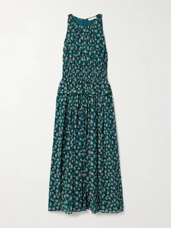 Ulla Johnson Adeline Shirred Floral-print Silk Crepe De Chine Midi Dress
