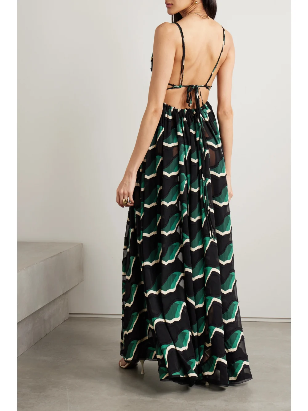 Back view of the Ulla Johnson Adonis Open-back Fil Coupé Chiffon Maxi Dress