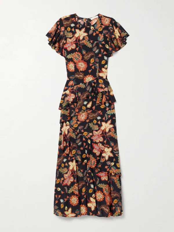 Ulla Johnson Amaia Tiered Ruffled Floral-print Silk Midi Dress
