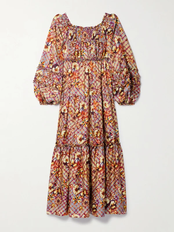 Ulla Johnson Anastasia Lace-up Printed Silk-habotai Midi Dress