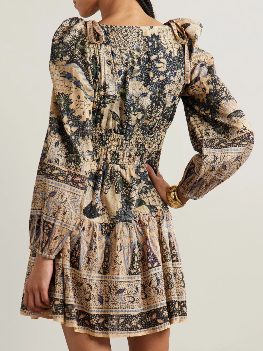Back view of the Ulla Johnson Anika Printed Cotton-blend Voile Mini Dress