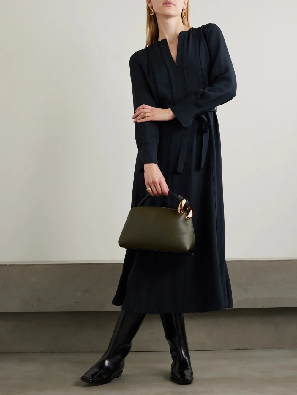 Ulla Johnson Asilia Belted Crepe Midi Dress, worn by a model