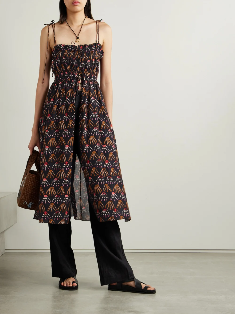 Ulla Johnson Asli Ruffled Printed Cotton-blend Voile Midi Dress, worn by a model