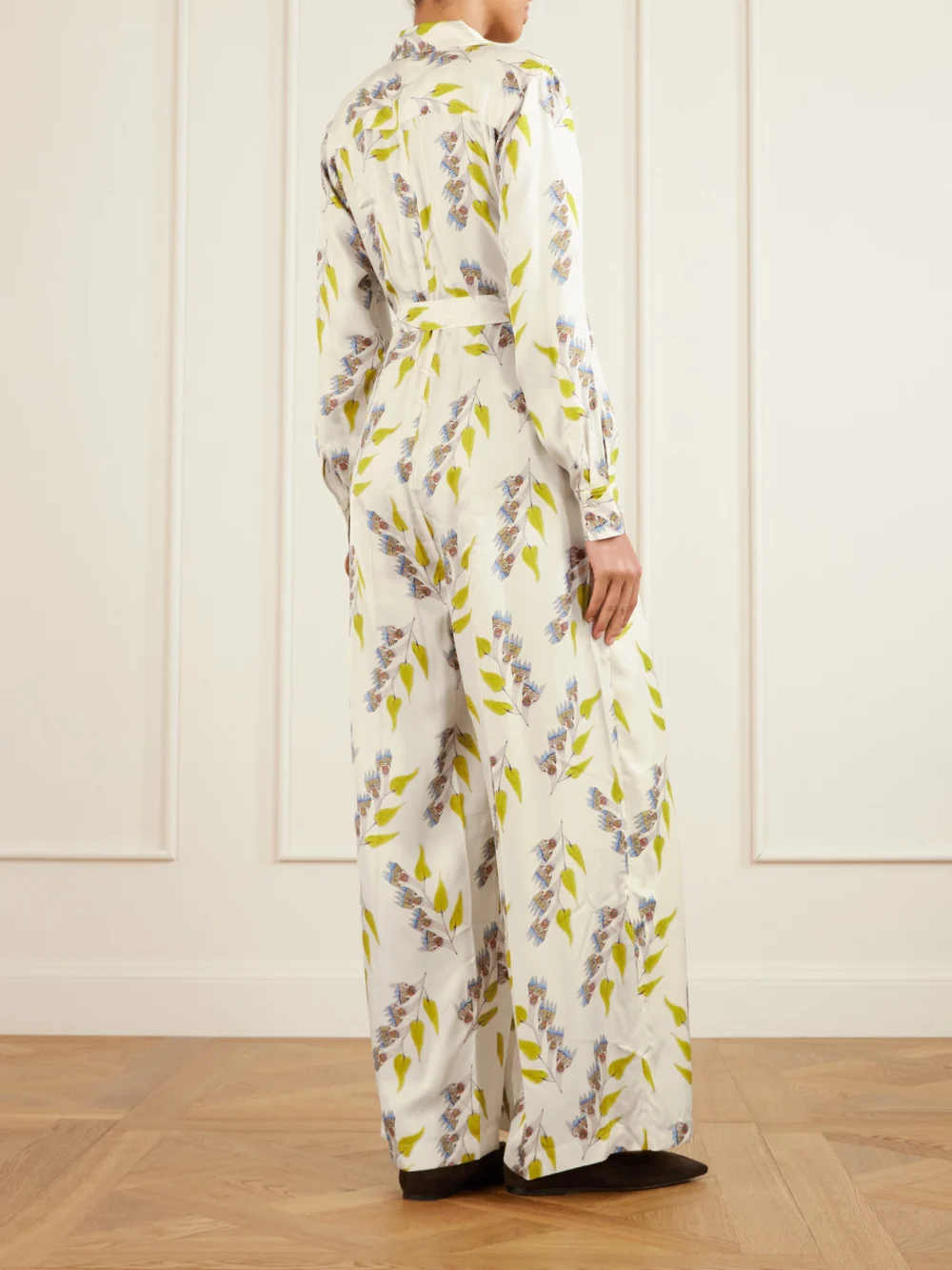 Back view of the Ulla Johnson Bricolage Belted Floral-print Silk-twill Jumpsuit