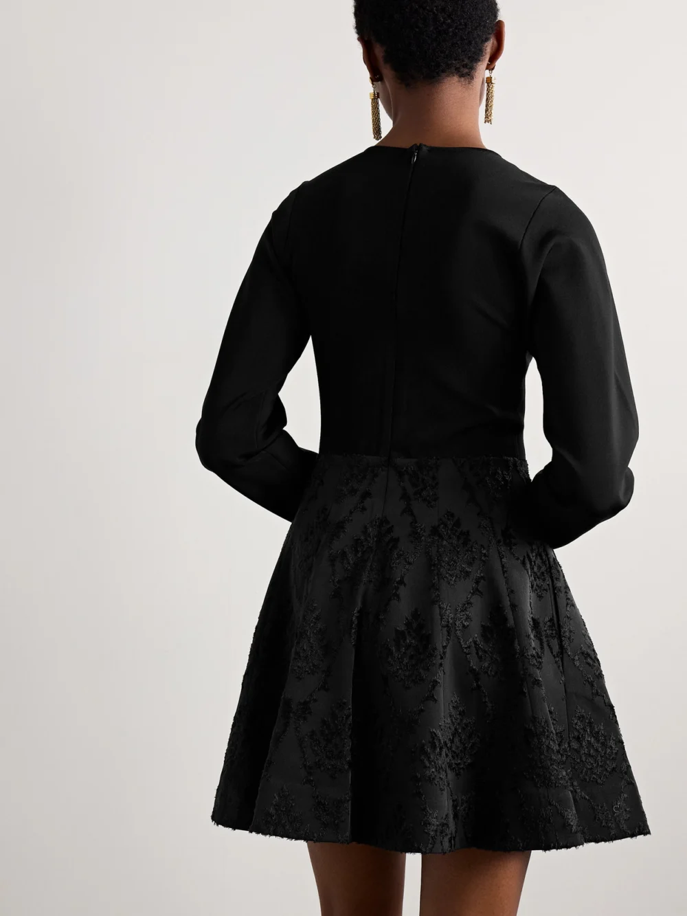 Back view of the Ulla Johnson Cara Stretch-knit and Fil Coupé Mini Dress