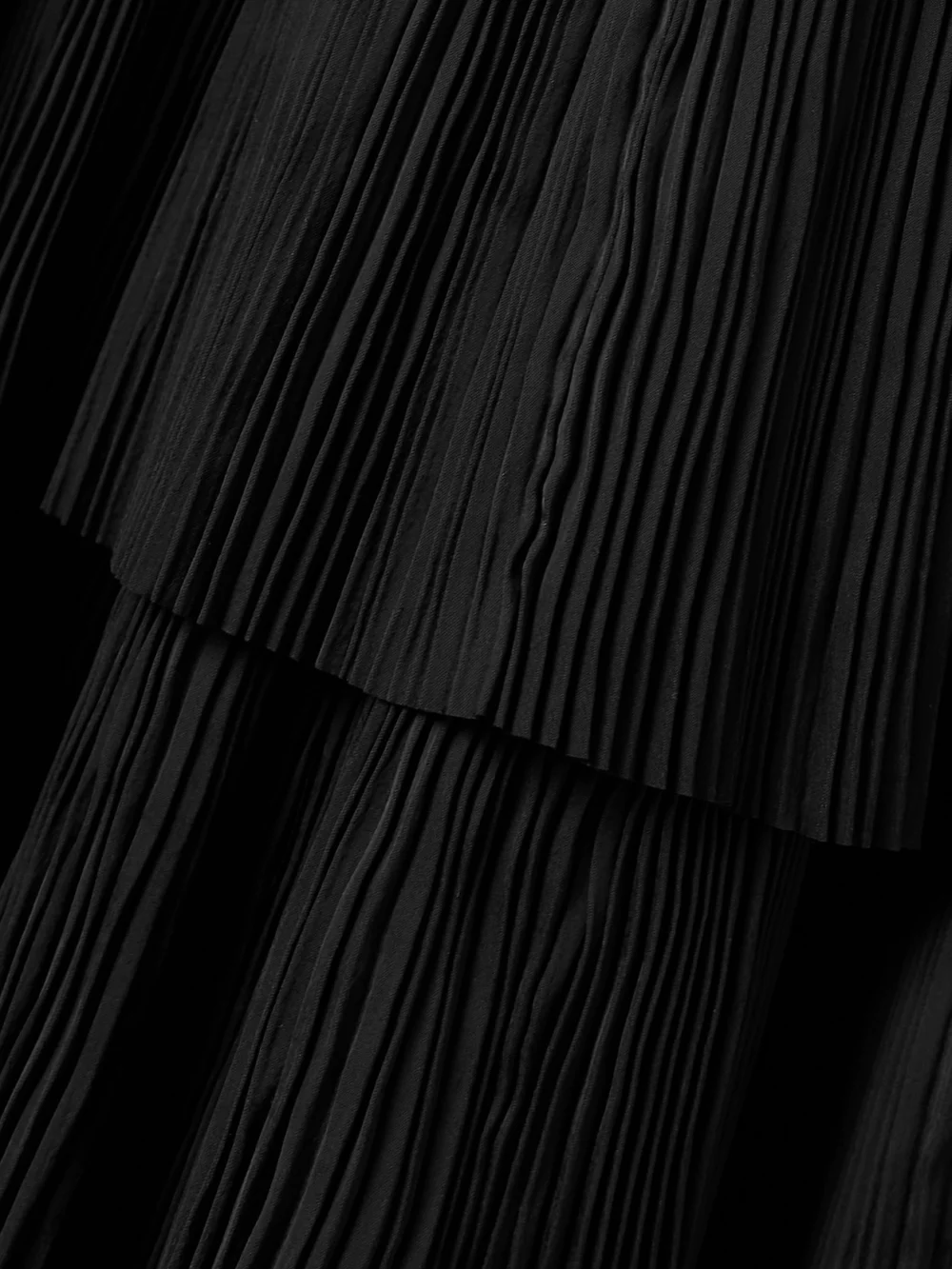 Close-up detail of the Ulla Johnson Cecily Tiered Plissé-satin Mini Dress