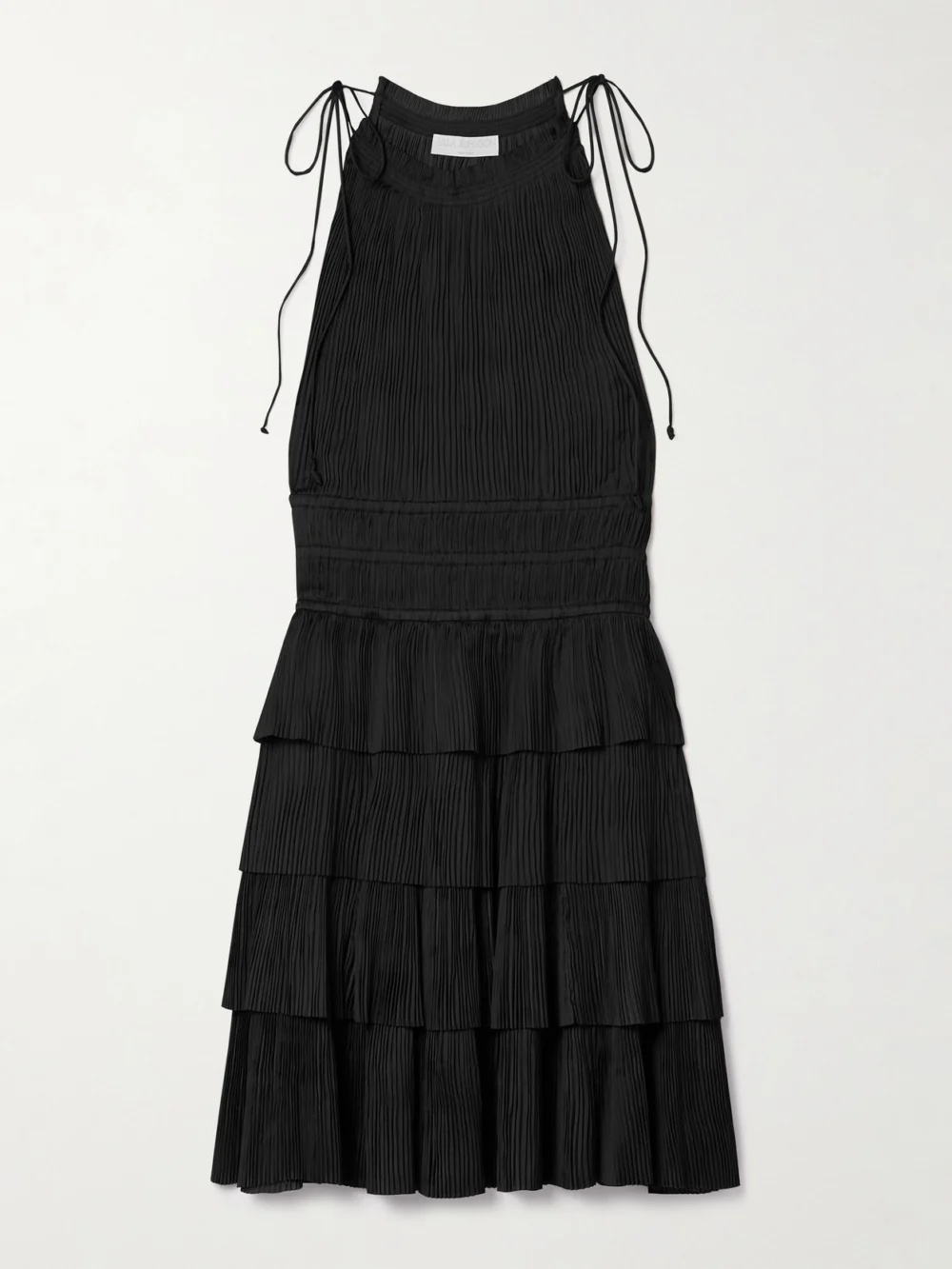 Ulla Johnson Cecily Tiered Plissé-satin Mini Dress in black