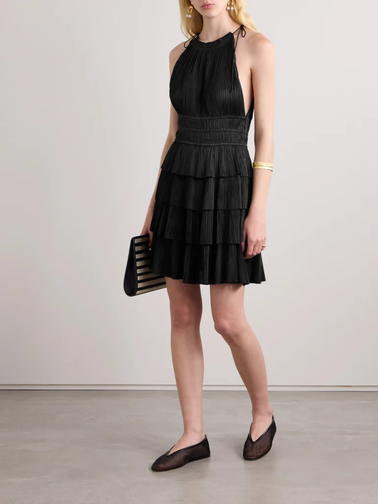 Ulla Johnson Cecily Tiered Plissé-satin Mini Dress